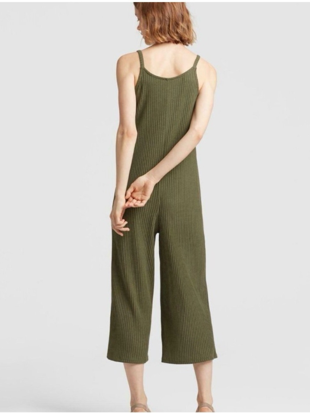 Eileen Fisher Olive Ribbed Wide-Leg Sleeveless Jumpsuit